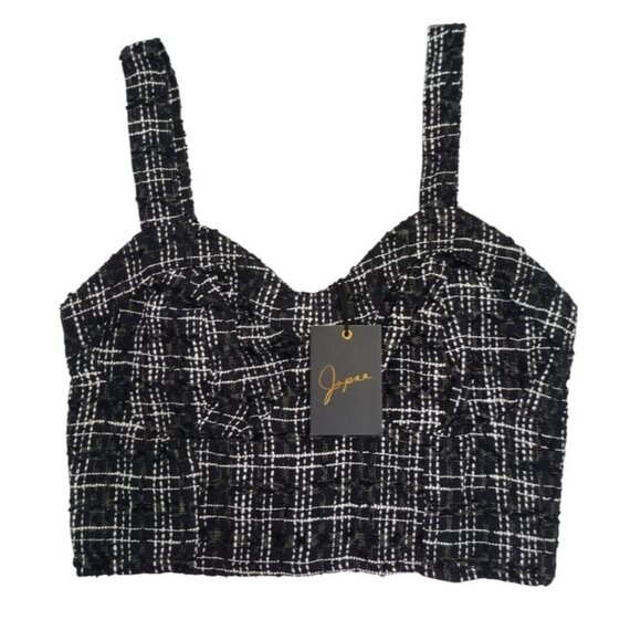 Jopra Women's Black and White Check Tweed Adjustable Strap Crop Top, Size M - Picture 4 of 7